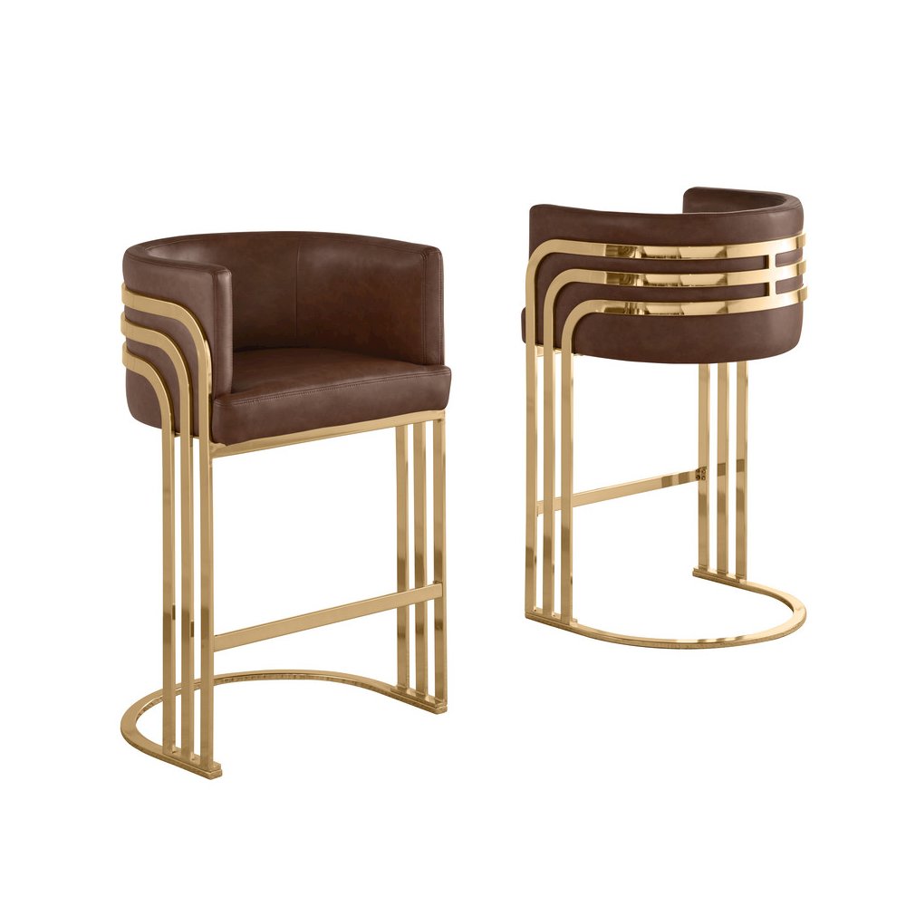 Leaather-Aire Mocha Counterheights 24" with Gold Chrome (Set of 2). Picture 1
