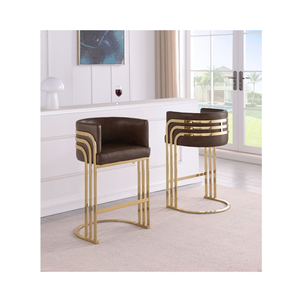 Leaather-Aire Espresso Counterheights 24" with Gold Chrome (Set of 2). Picture 3