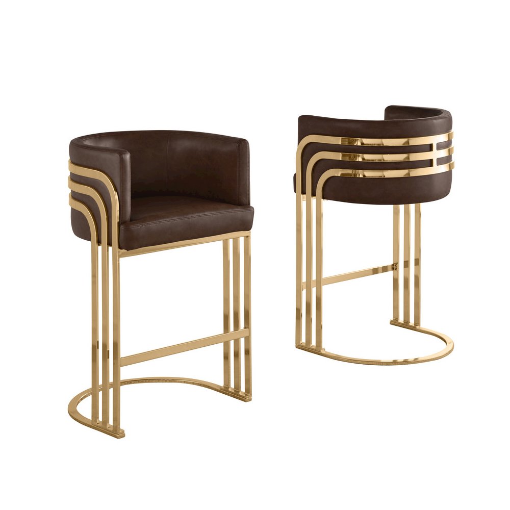 Leaather-Aire Espresso Counterheights 24" with Gold Chrome (Set of 2). Picture 1