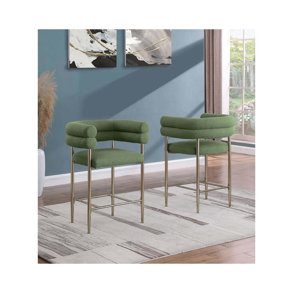 Green Teddy Fabric 2pc Counterheight Chairs. Picture 2