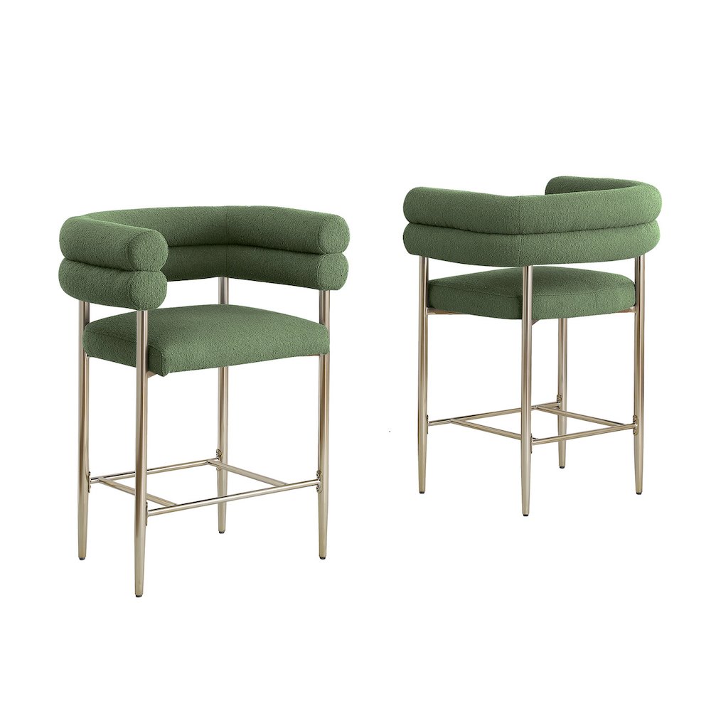 Green Teddy Fabric 2pc Counterheight Chairs. Picture 1