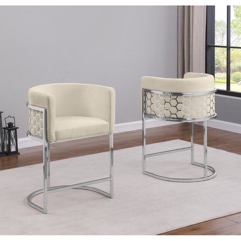 Honeycomb back barrel chair in Cream with silver base, Set of 2. Picture 4
