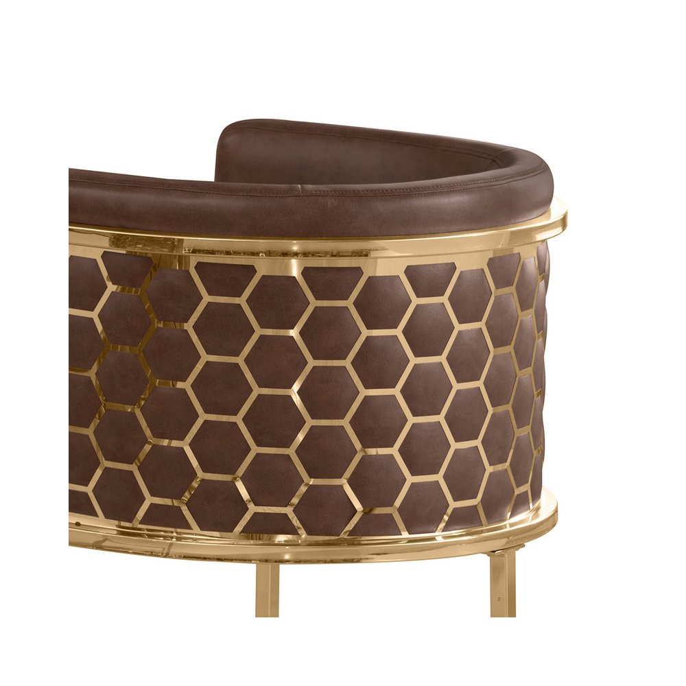 Mocha Leather-Aire Fabric Counterheight with Gold Matte Chrome Base (Set of 2). Picture 2