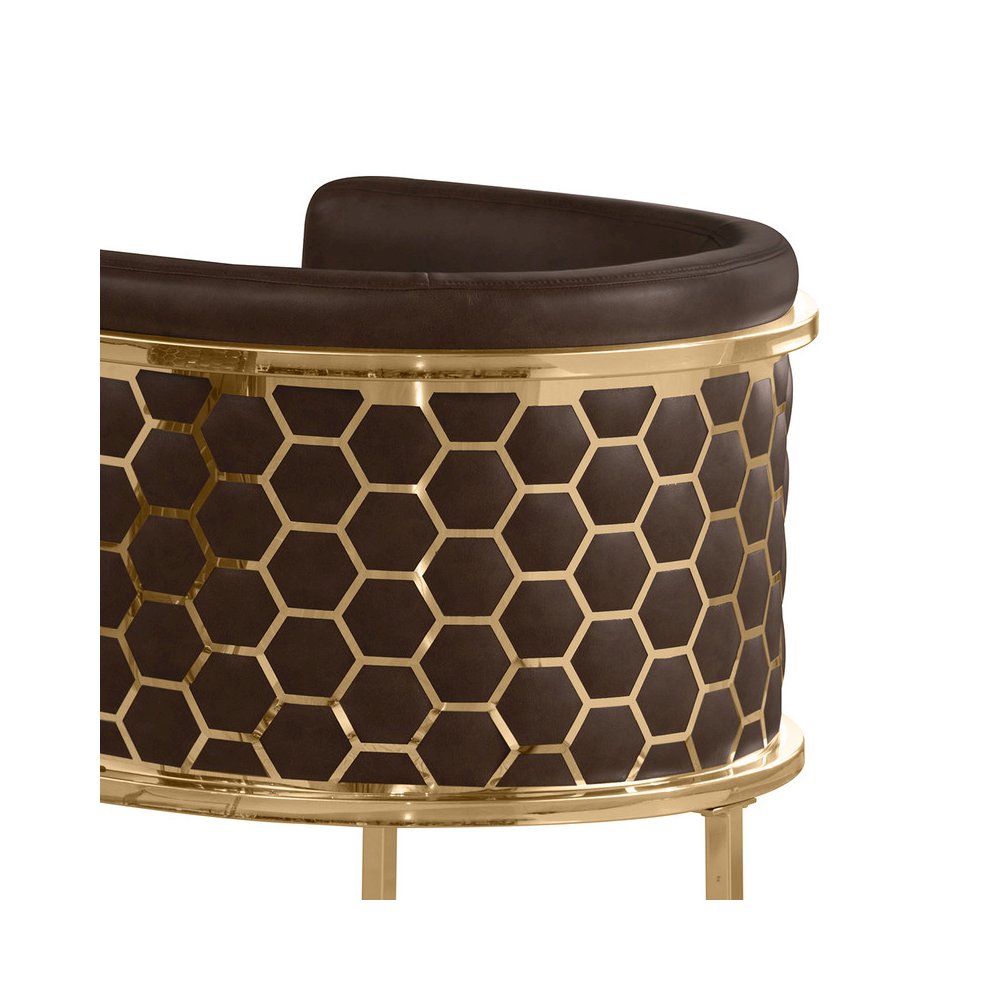 Espresso Leather-Aire Fabric Counterheight with Gold Chrome Base (Set of 2). Picture 2