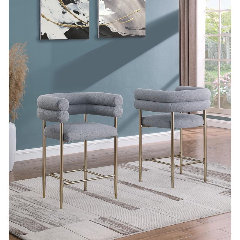 Gray teddy fur upholstered counter high chairs, SET OF 2. Picture 3