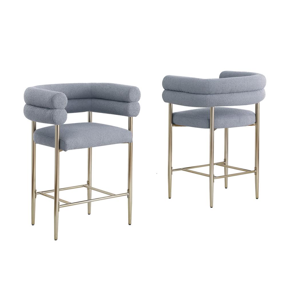 Gray teddy fur upholstered counter high chairs, SET OF 2. Picture 1