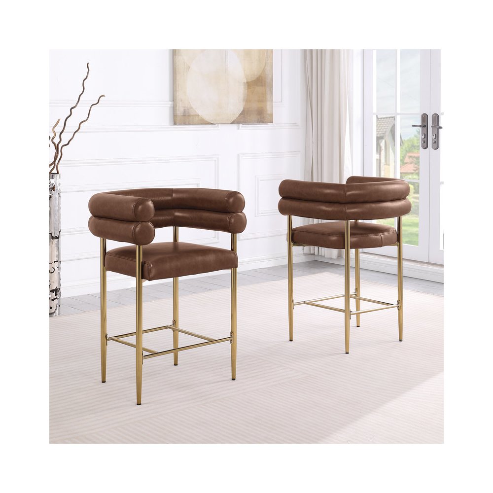 Mocha Leather-Aire Fabric Counterheight with Gold Chrome Base (Set of 2). Picture 2