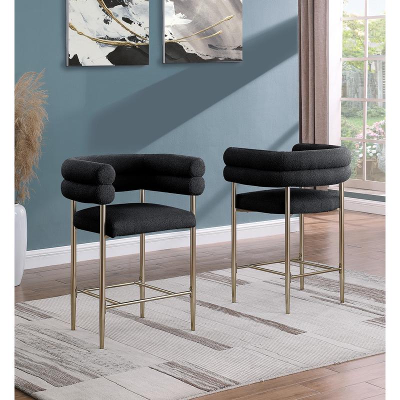 Black teddy fur upholstered counter high chairs, SET OF 2. Picture 3