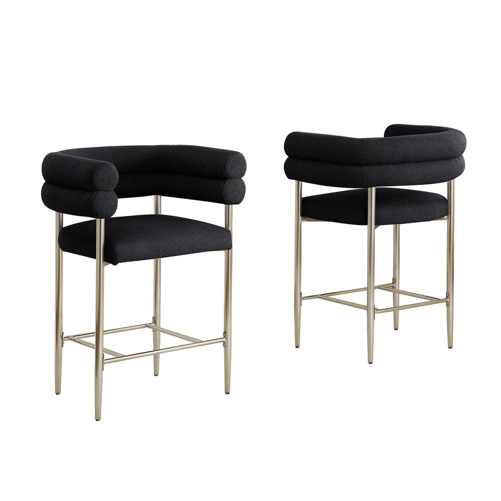Black teddy fur upholstered counter high chairs, SET OF 2. Picture 1