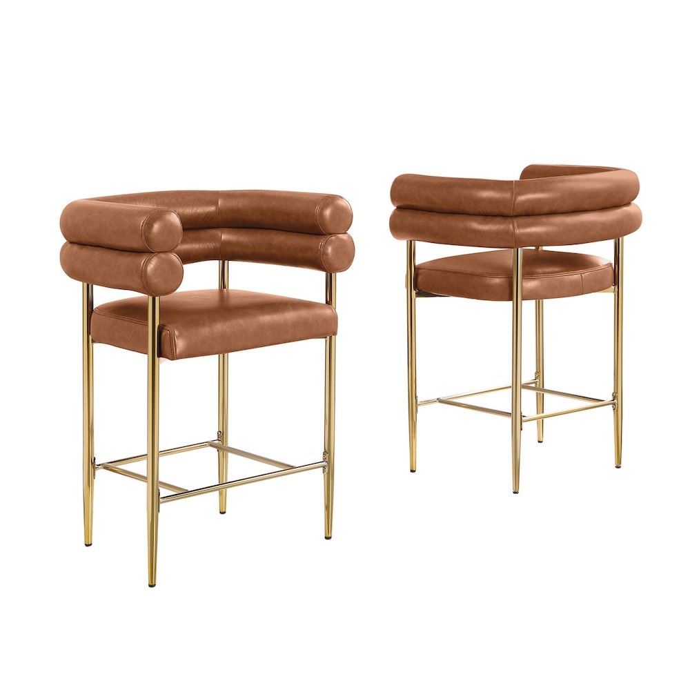 Toffee Leather-Aire Fabric Counterheight with Gold Chrome Base (Set of 2). Picture 1