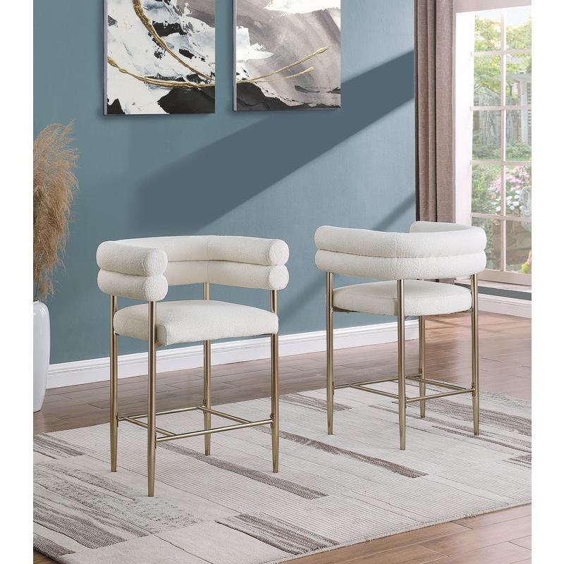 Beige teddy fur upholstered counter high chairs, SET OF 2. Picture 3