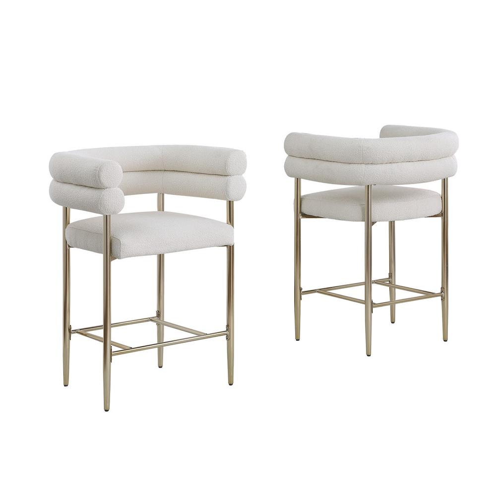 Beige teddy fur upholstered counter high chairs, SET OF 2. Picture 1