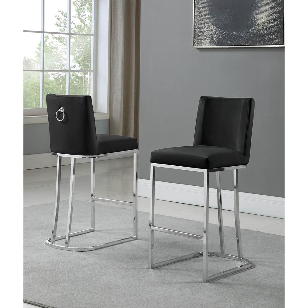 24" Velvet Counter Stool, Black, Chrome Base (Set of 2). Picture 2