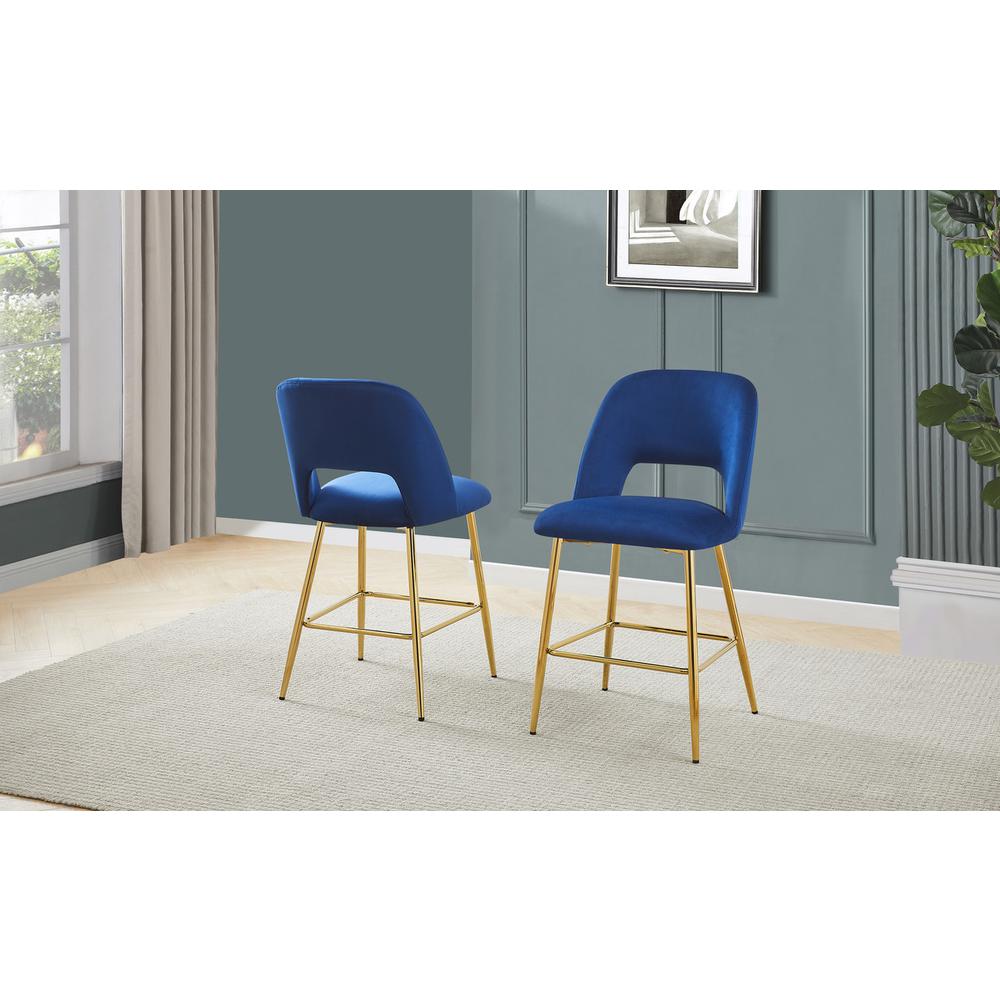 Navy blue with gold base bar stool (SET OF 2). Picture 2
