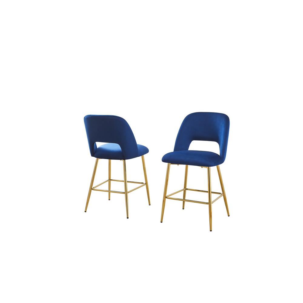 Navy blue with gold base bar stool (SET OF 2). Picture 1