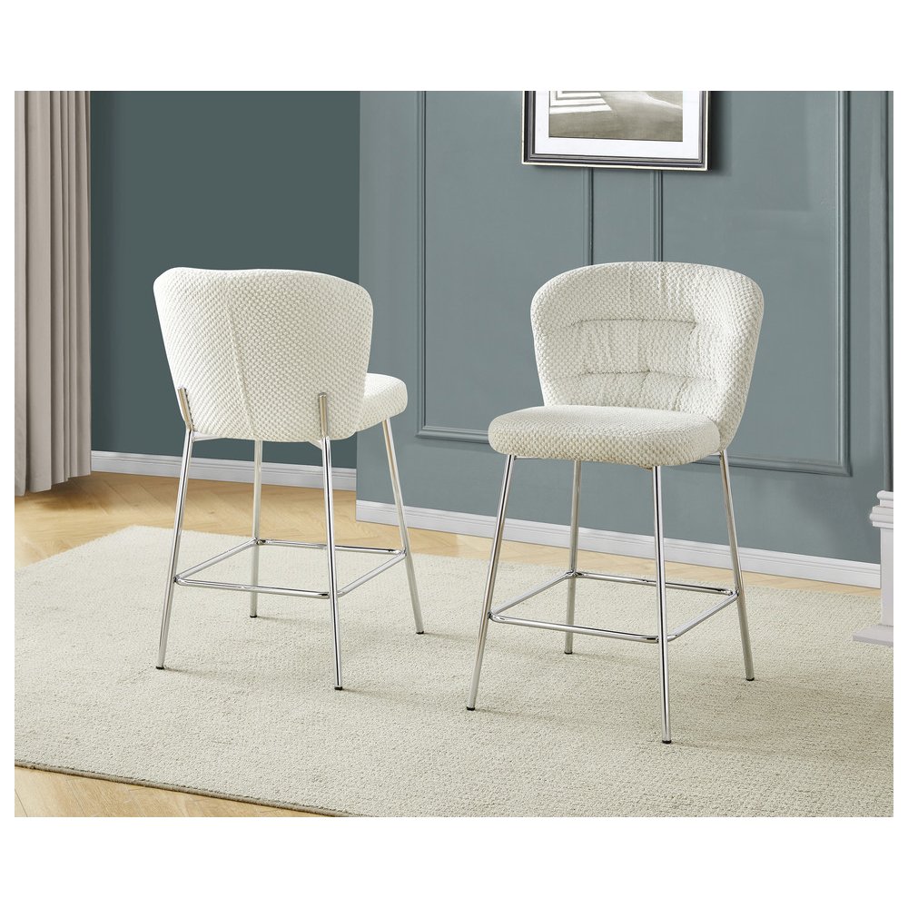 Cream With Chrome Base Counter-Height Chair, Set Of 2. Picture 2
