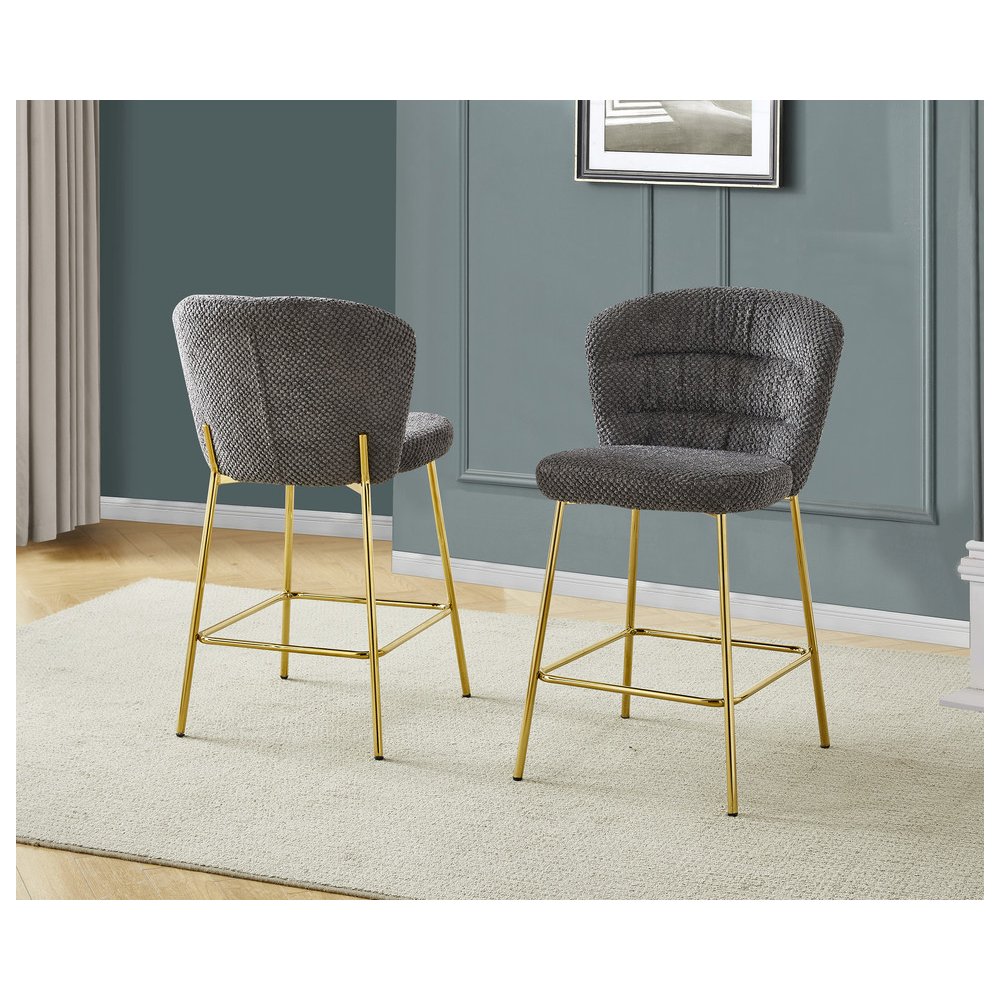 Dark Gray With Gold Base Counter-Height Chair, Set Of 2. Picture 2