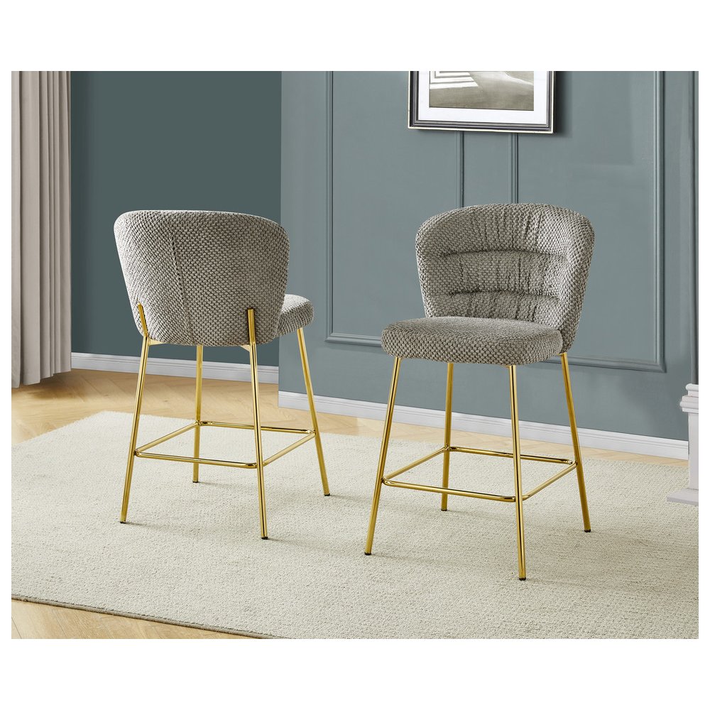 Gray With Gold Base Counter-Height Chair, Set Of 2. Picture 2