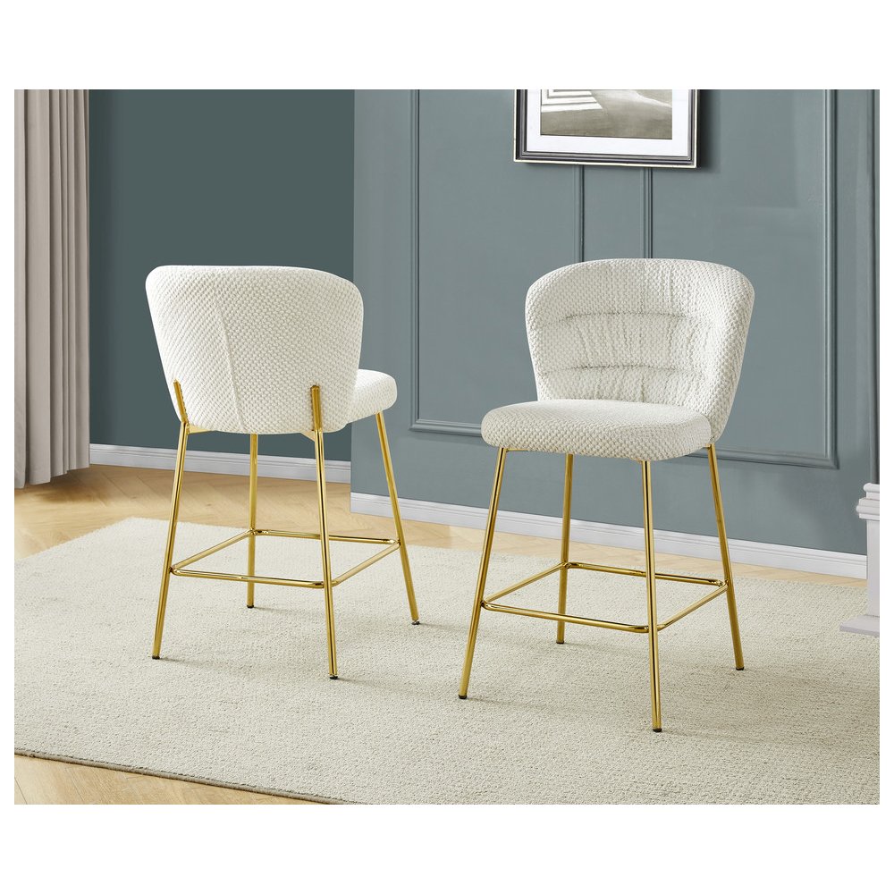 Cream With Gold Base Counter-Height Chairs, Set Of 2. Picture 2