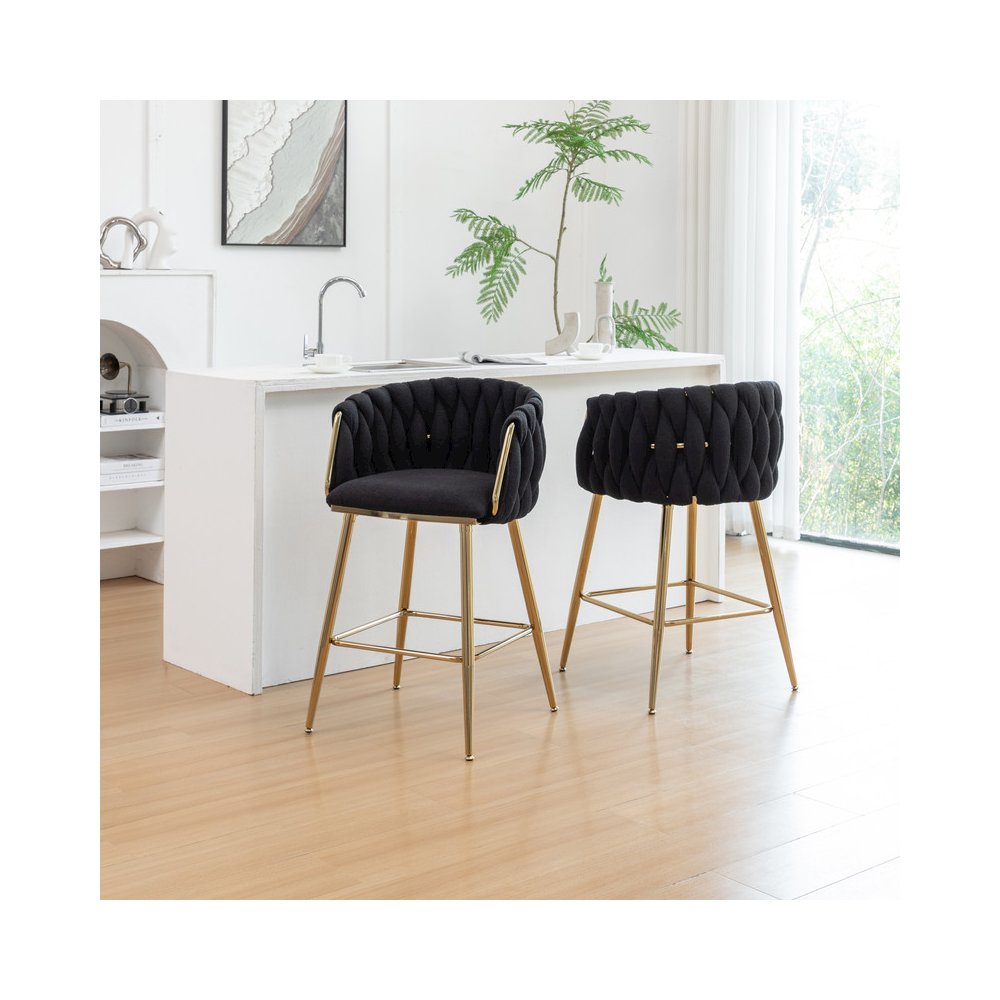 Black Boucle Fabric With Gold Base Counter-Height, Set Of 2. Picture 4