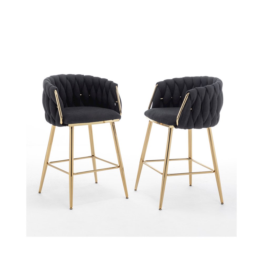 Black Boucle Fabric With Gold Base Counter-Height, Set Of 2. Picture 1