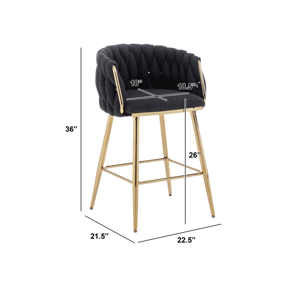 Black Boucle Fabric With Gold Base Counter-Height, Set Of 2. Picture 2