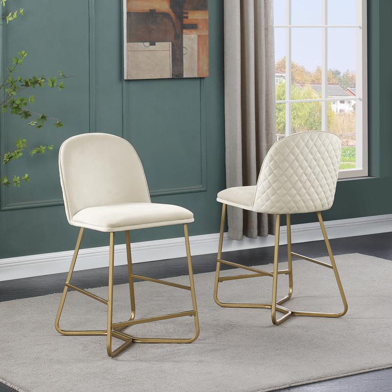 Upholstered counter height in cream velvet (set of 2). Picture 3
