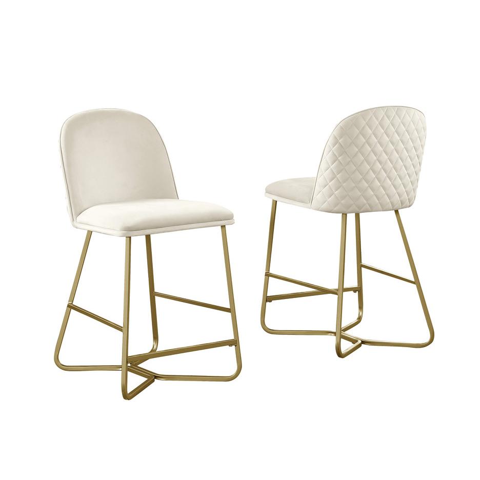 Upholstered counter height in cream velvet (set of 2). Picture 1