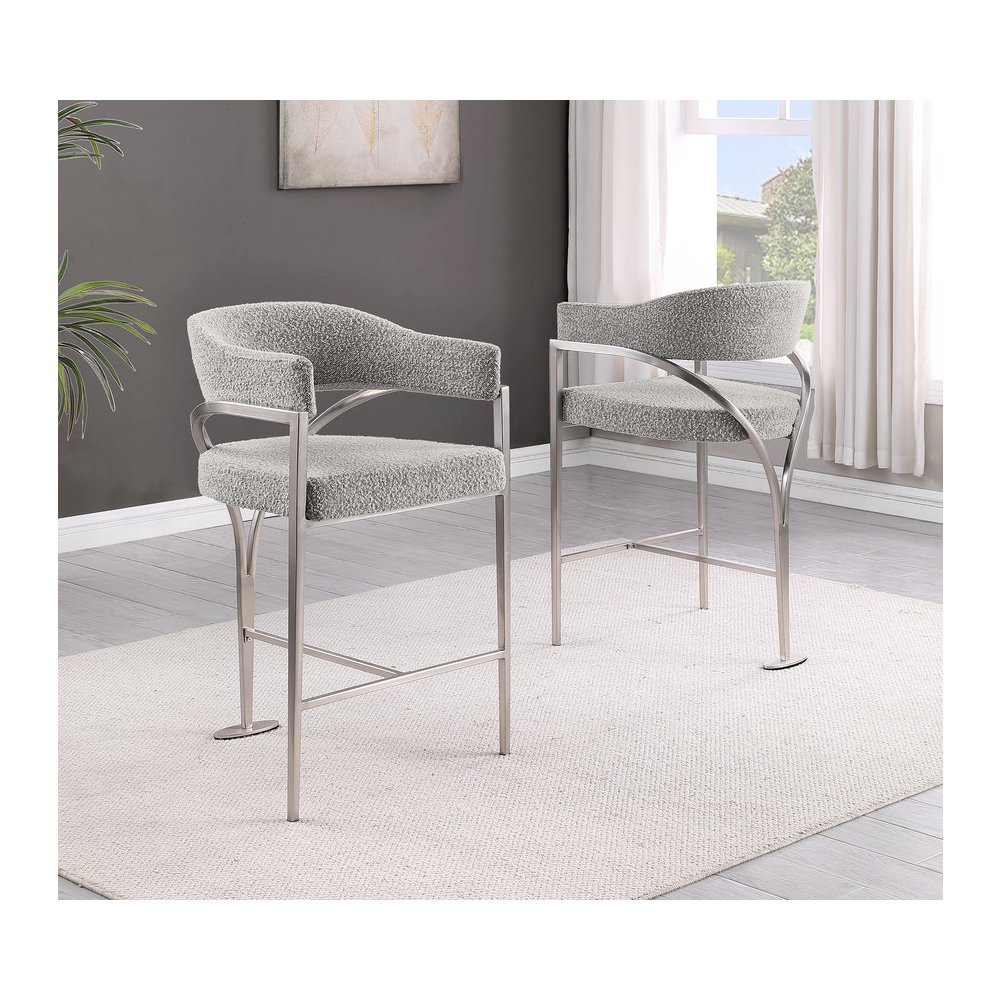 Rich Gray Boucle Fabric Counterheights with Gold Matte Chrome Base (Set of 2). Picture 3
