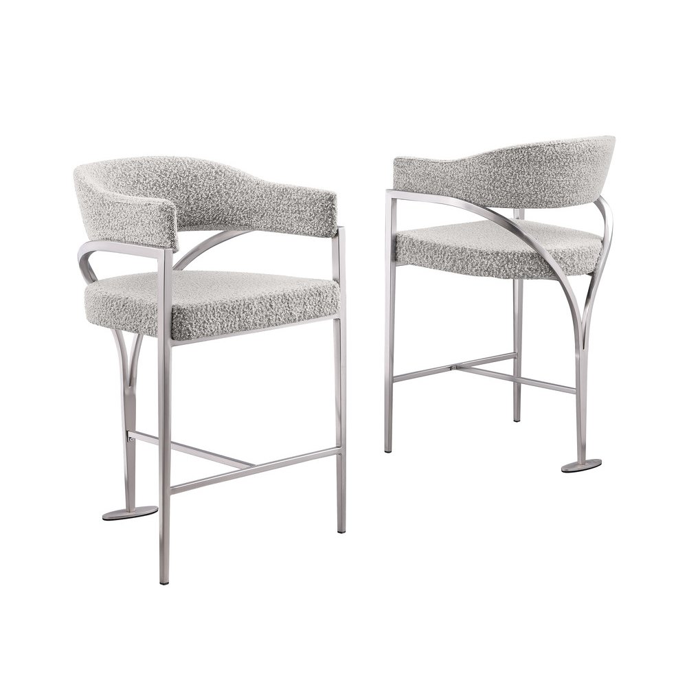 Rich Gray Boucle Fabric Counterheights with Gold Matte Chrome Base (Set of 2). Picture 1