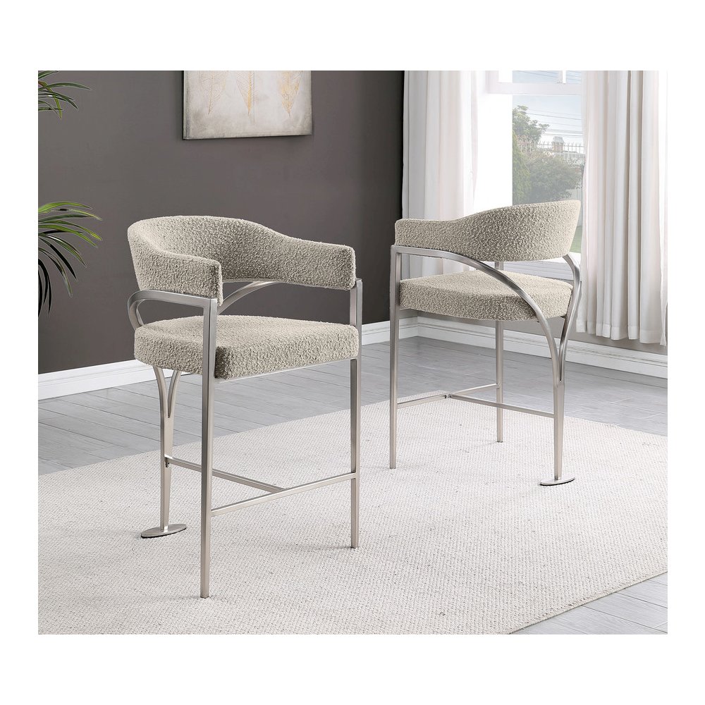 Gray Boucle Fabric Counterheights with Gold Matte Chrome Base (Set of 2). Picture 3