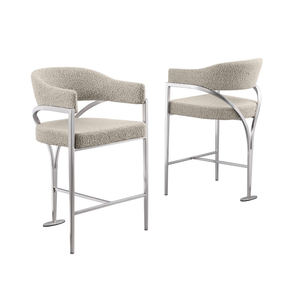 Gray Boucle Fabric Counterheights with Gold Matte Chrome Base (Set of 2). Picture 1