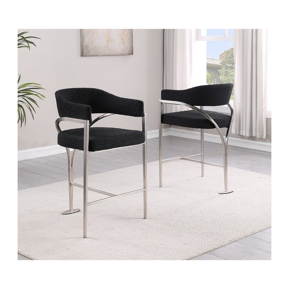Black Boucle Fabric Counterheights with Gold Matte Chrome Base (Set of 2). Picture 3