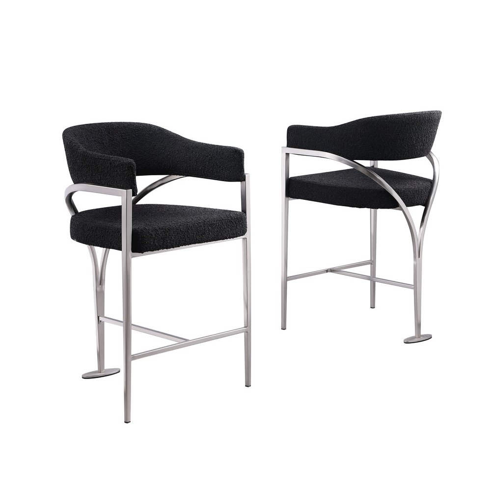 Black Boucle Fabric Counterheights with Gold Matte Chrome Base (Set of 2). Picture 1