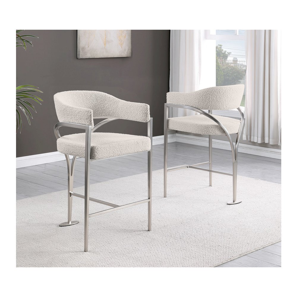 Cream Boucle Fabric Counterheights with Gold Matte Chrome Base (Set of 2). Picture 3