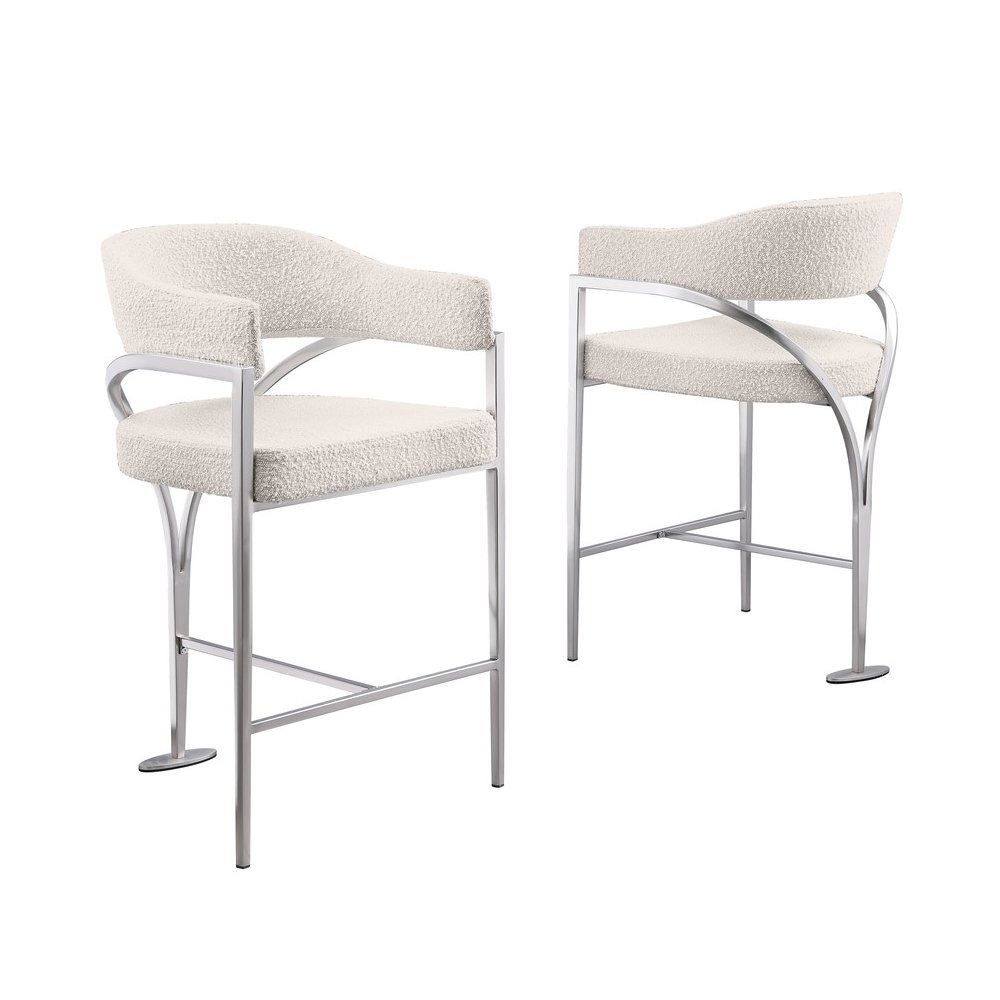 Cream Boucle Fabric Counterheights with Gold Matte Chrome Base (Set of 2). Picture 1