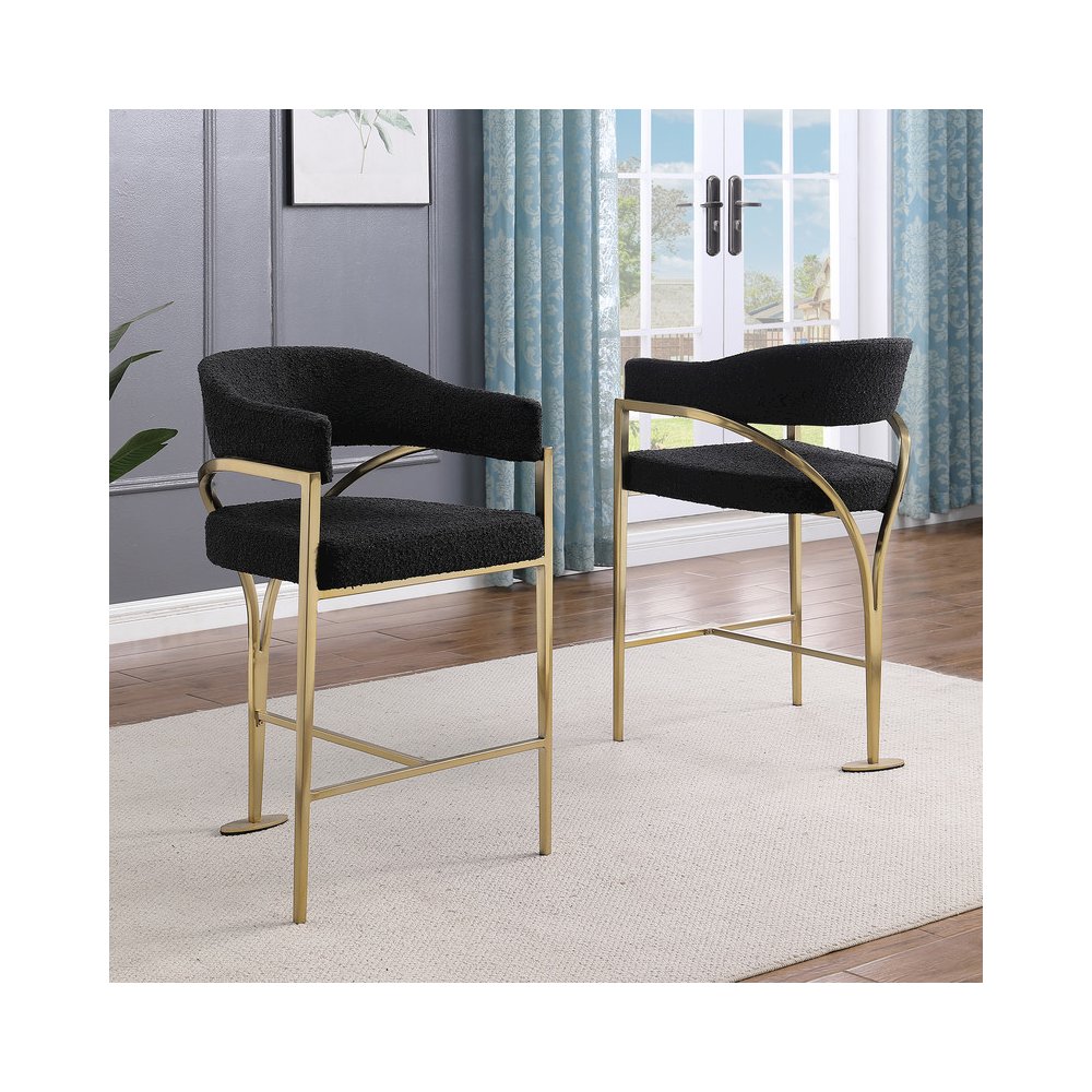 Black Boucle Fabric Counterheights with Gold Matte Chrome Base (Set of 2). Picture 3