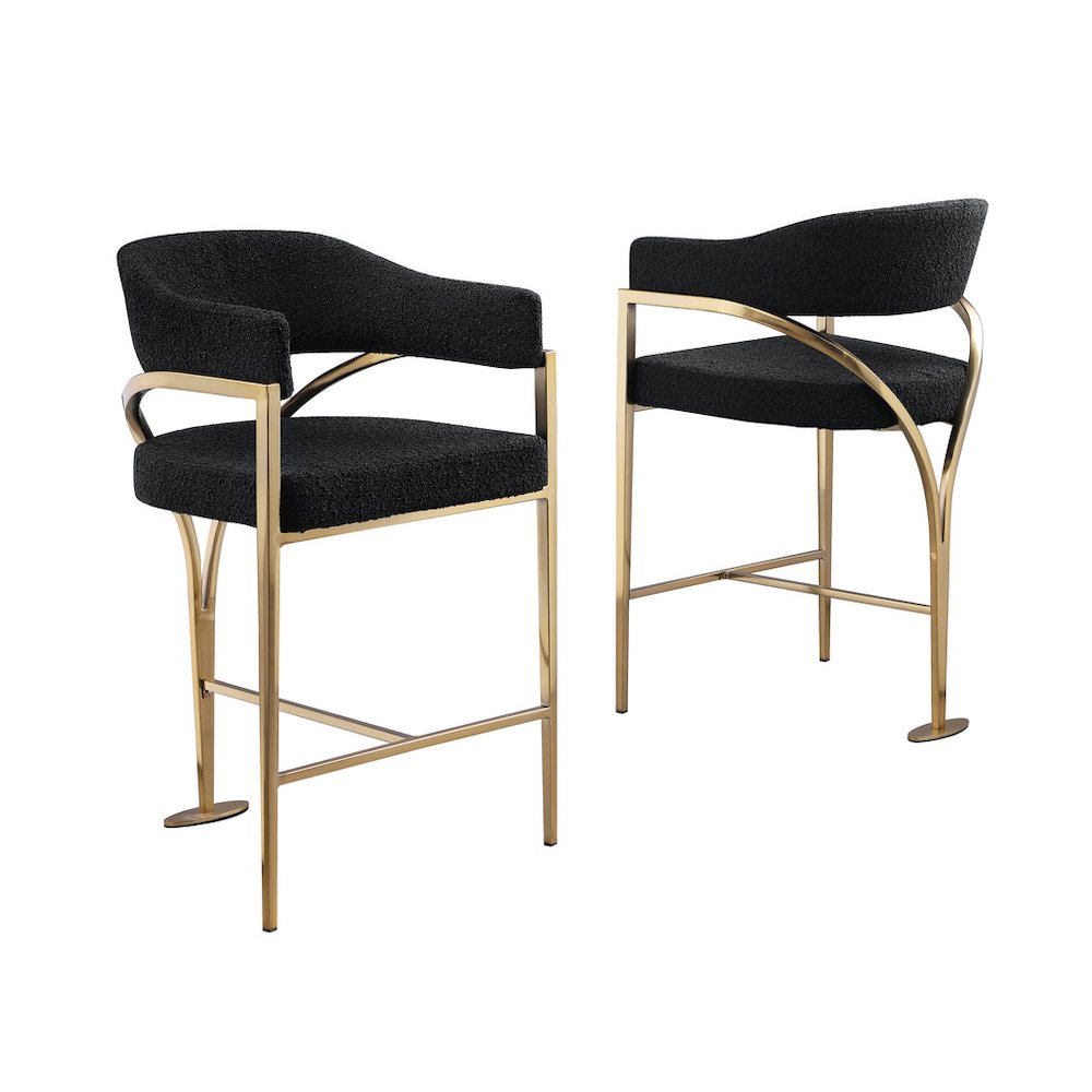 Black Boucle Fabric Counterheights with Gold Matte Chrome Base (Set of 2). Picture 1