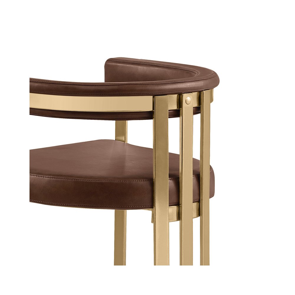 Single Leather-Aire Barstool Mocha with Gold Chrome Base. Picture 2