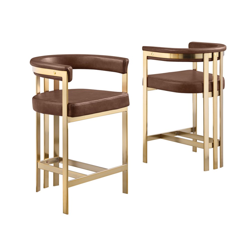 Single Leather-Aire Barstool Mocha with Gold Chrome Base. Picture 1