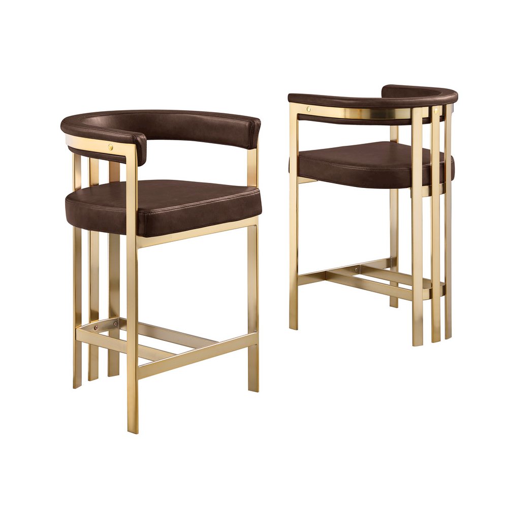 Espresso Leather-Aire Fabric Counterheight with Gold Chrome Base (Set of 2). Picture 1