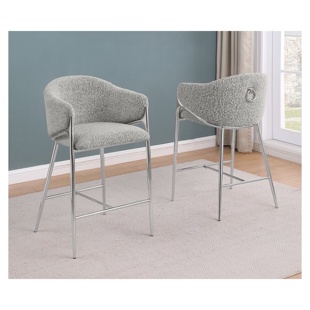 Rich Gray Counterheight (26") In Boucle Fabric And Silver Chrome Base (Set Of 2). Picture 4