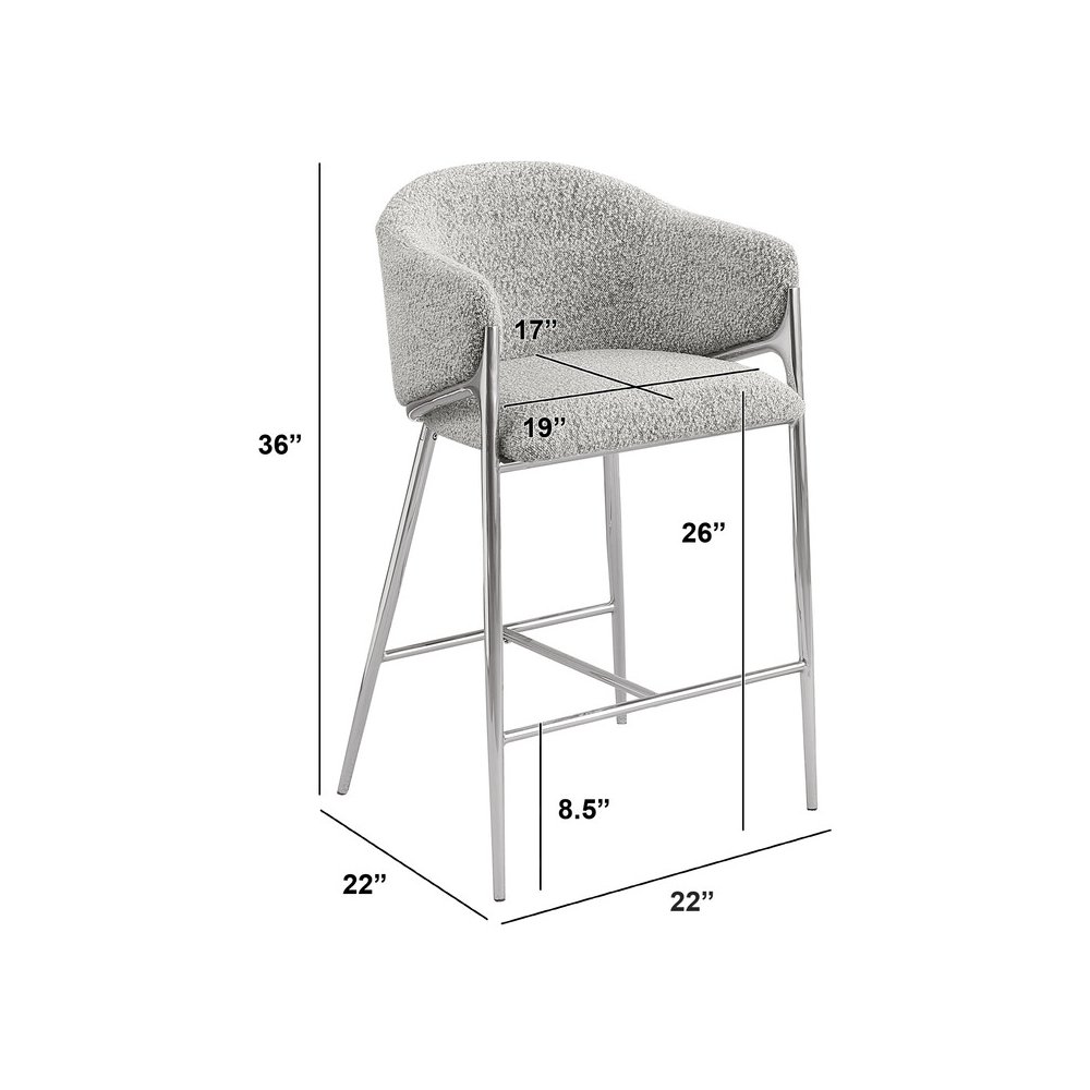 Rich Gray Counterheight (26") In Boucle Fabric And Silver Chrome Base (Set Of 2). Picture 2