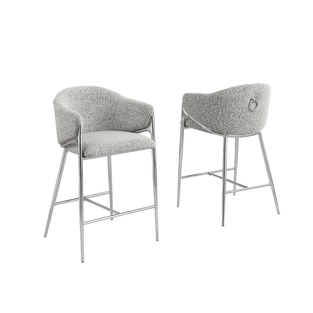 Rich Gray Counterheight (26") In Boucle Fabric And Silver Chrome Base (Set Of 2). Picture 1
