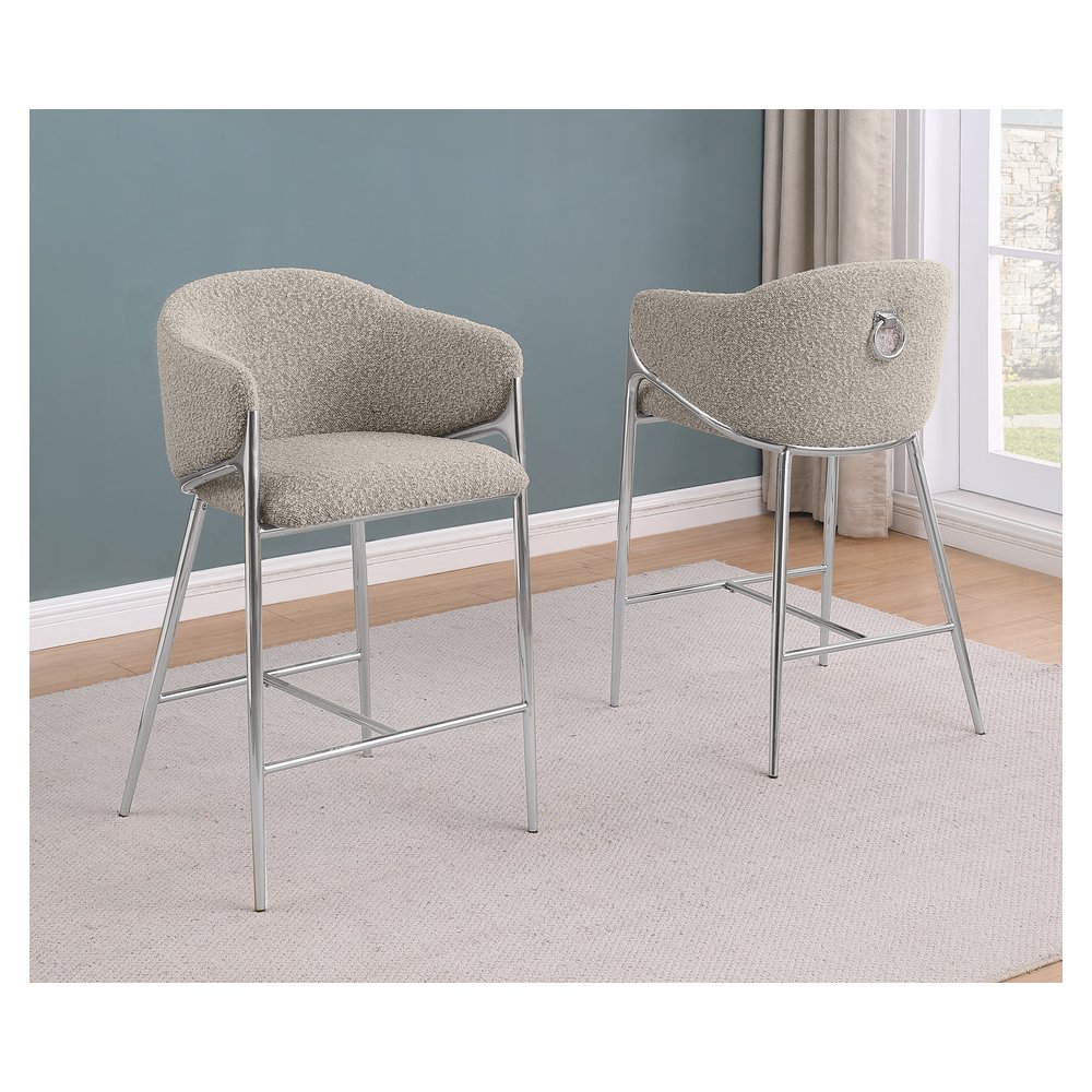 Gray Counterheight (26") In Boucle Fabric And Silver Chrome Base (Set Of 2). Picture 4