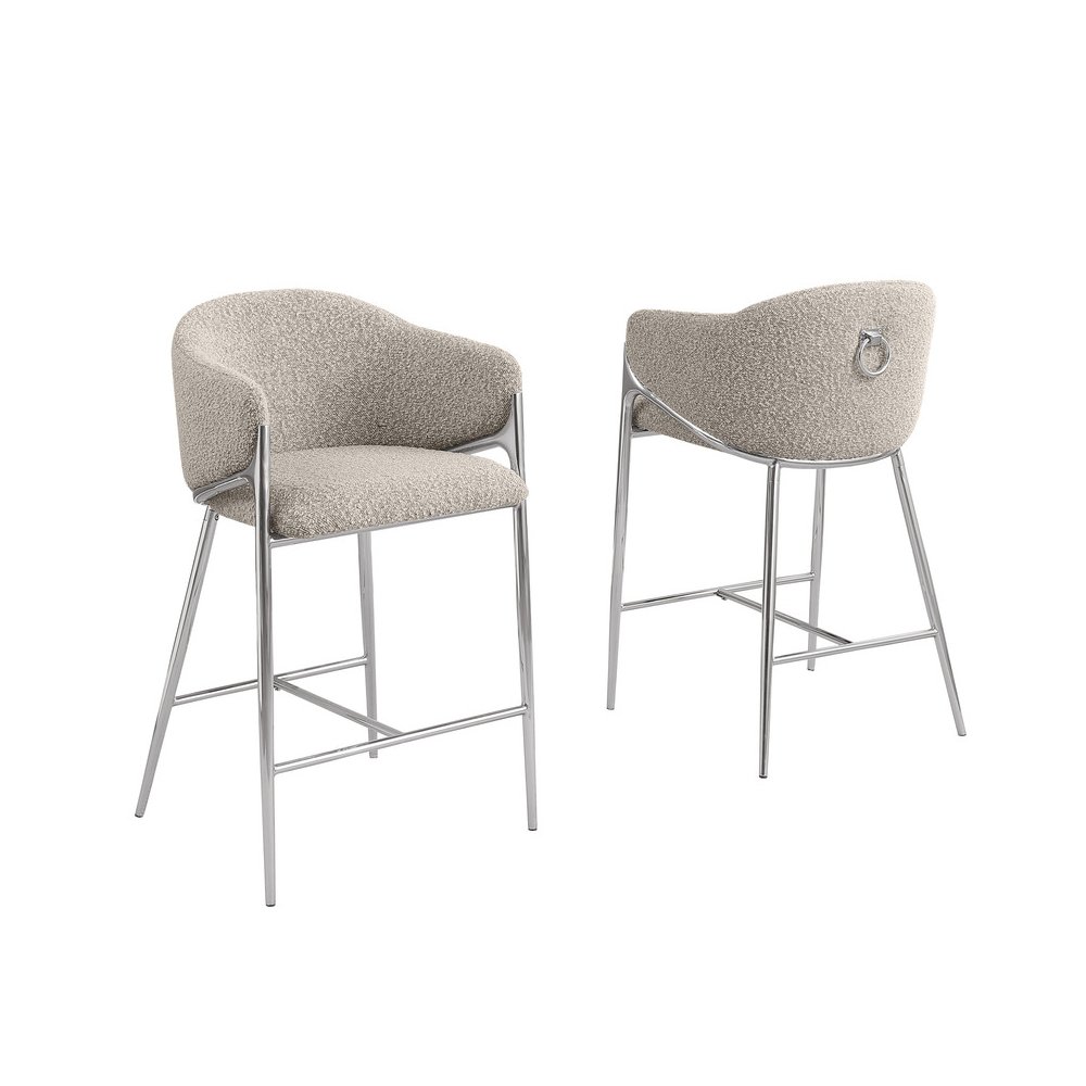 Gray Counterheight (26") In Boucle Fabric And Silver Chrome Base (Set Of 2). Picture 1