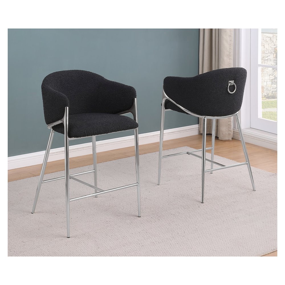 Black Counterheight (26") In Boucle Fabric And Silver Chrome Base (Set Of 2). Picture 4