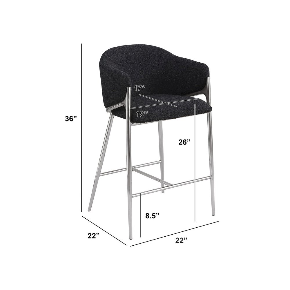 Black Counterheight (26") In Boucle Fabric And Silver Chrome Base (Set Of 2). Picture 2