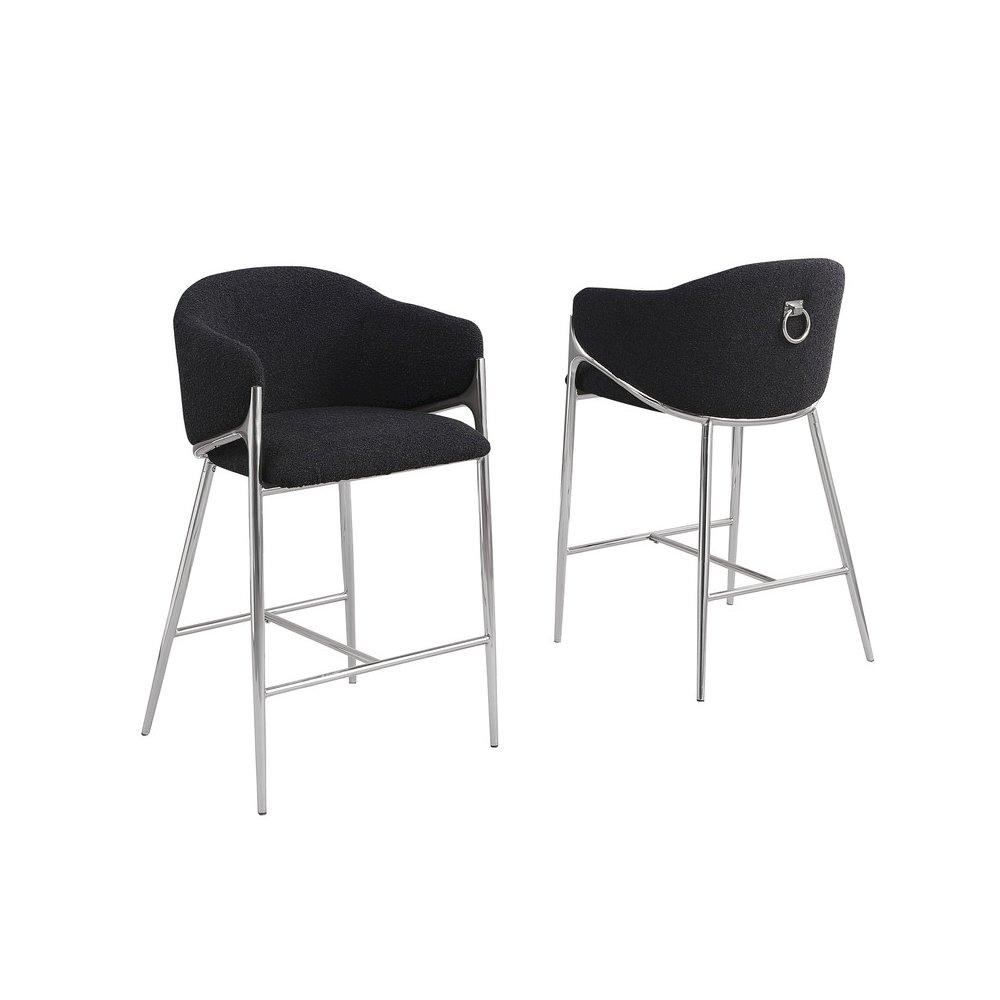 Black Counterheight (26") In Boucle Fabric And Silver Chrome Base (Set Of 2). Picture 1