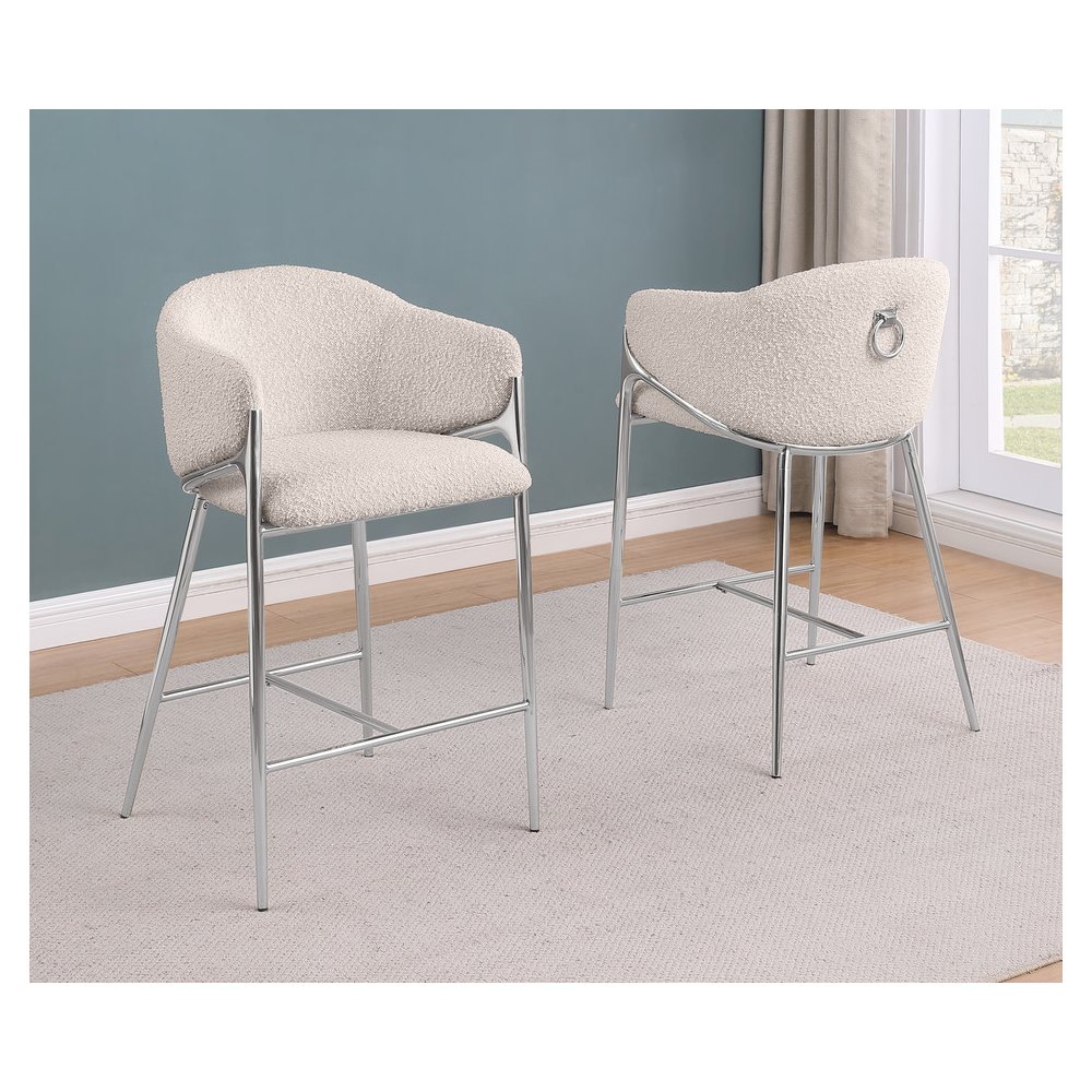 Cream Counterheight (26") In Boucle Fabric And Silver Chrome Base (Set Of 2). Picture 4